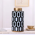 Geometric stripes black & white ceramic storage jar living room decor