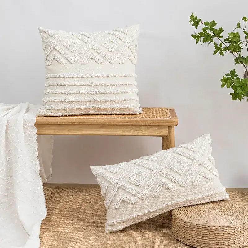 Geometric tufted cream & gold pillow covers living room decor