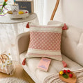 Geometric tufted navy & white cushion cover living room tassel decor