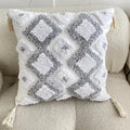 Geometric tufted tassel cushion cover beige & gray living room decor