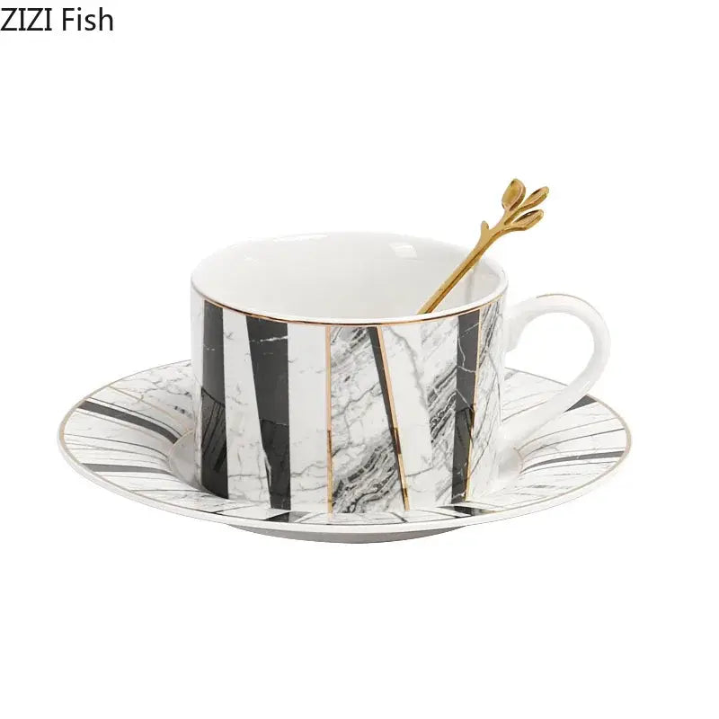 Gilded marble texture ceramic cup and saucer set dining room luxury