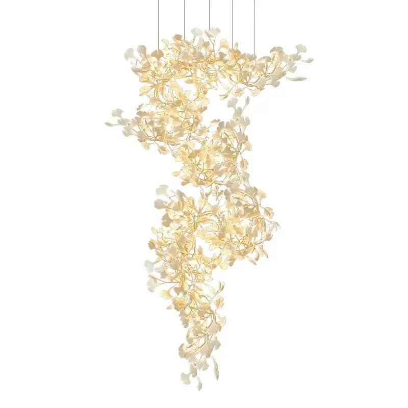 Ginkgo biloba chandelier gold glass pendant light for living room