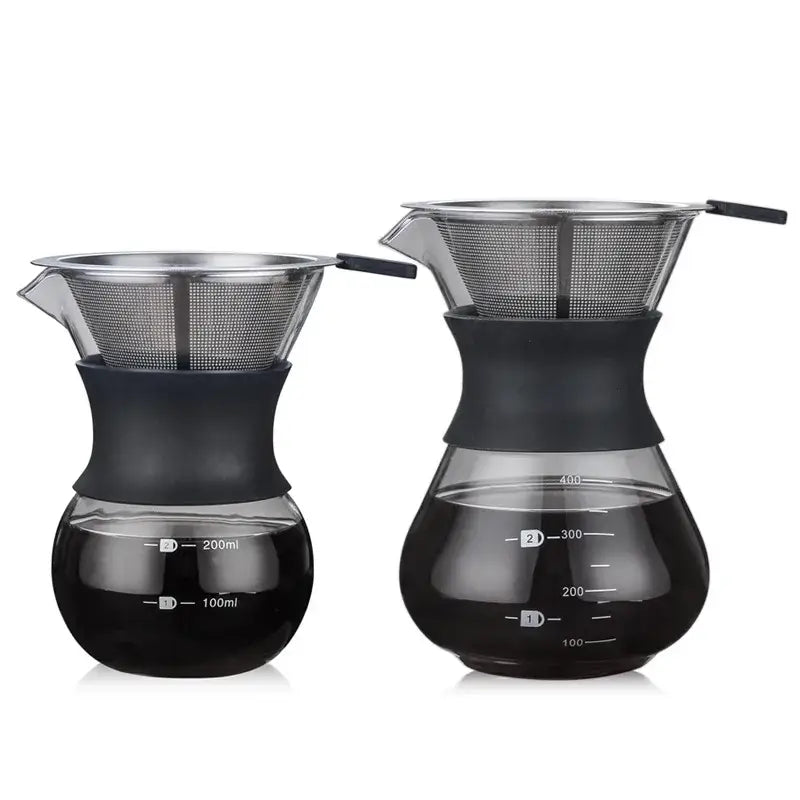 Glass coffee pot with stainless steel filter kitchen pour over carafe