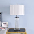 Glass crystal cylinder table lamp with cream shade for bedroom