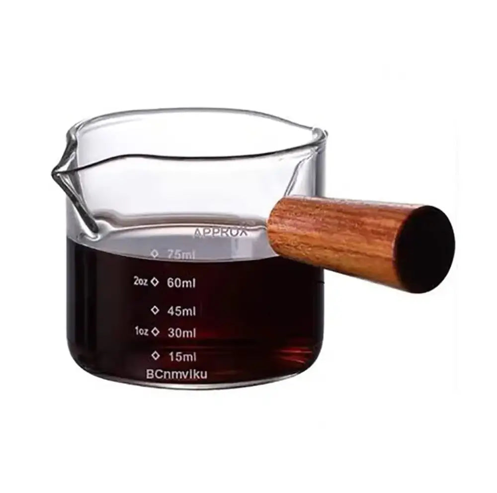 Glass espresso pitcher with wooden handle kitchen measuring cup