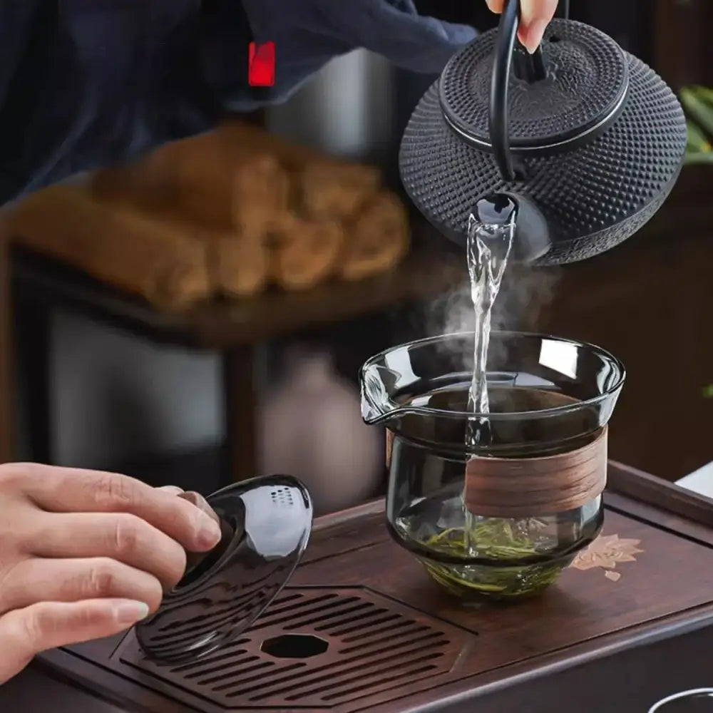 Glass gaiwan cup set with wood ring dining room tea filter