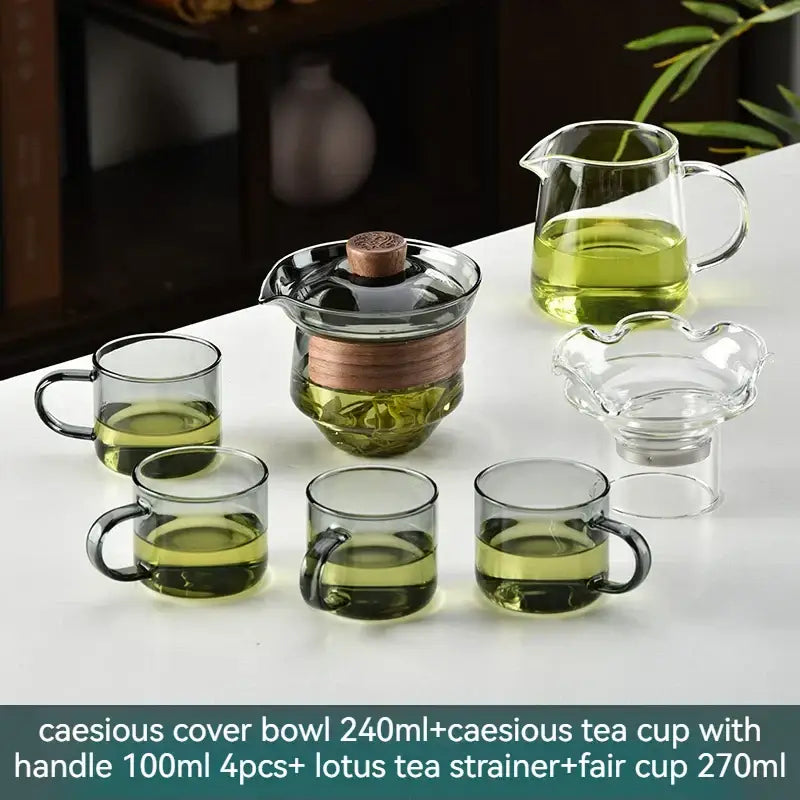 Glass gaiwan cup set with wood ring dining room tea filter