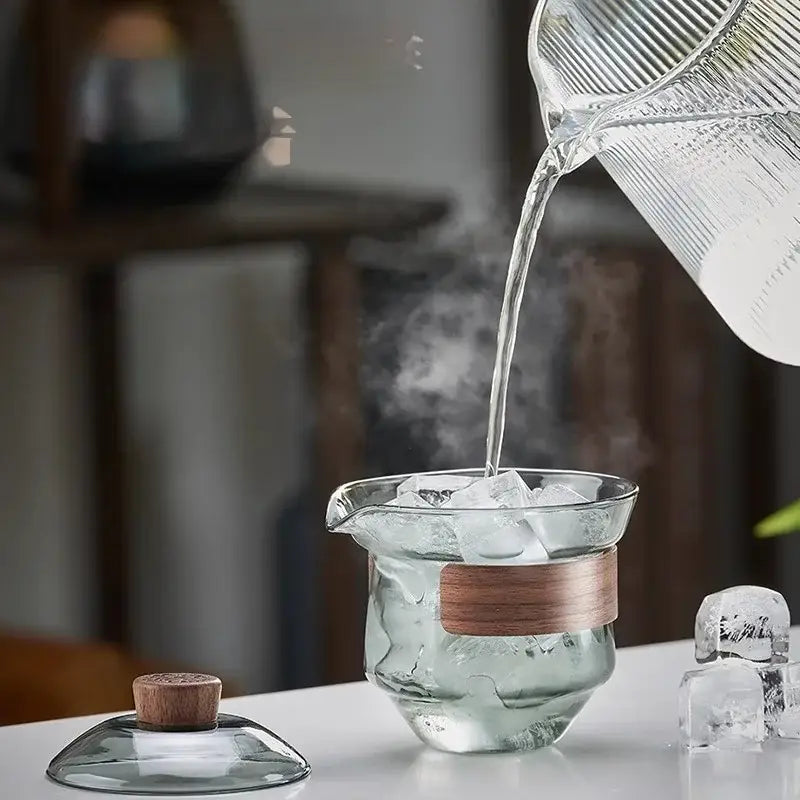 Glass gaiwan cup set with wood ring dining room tea filter