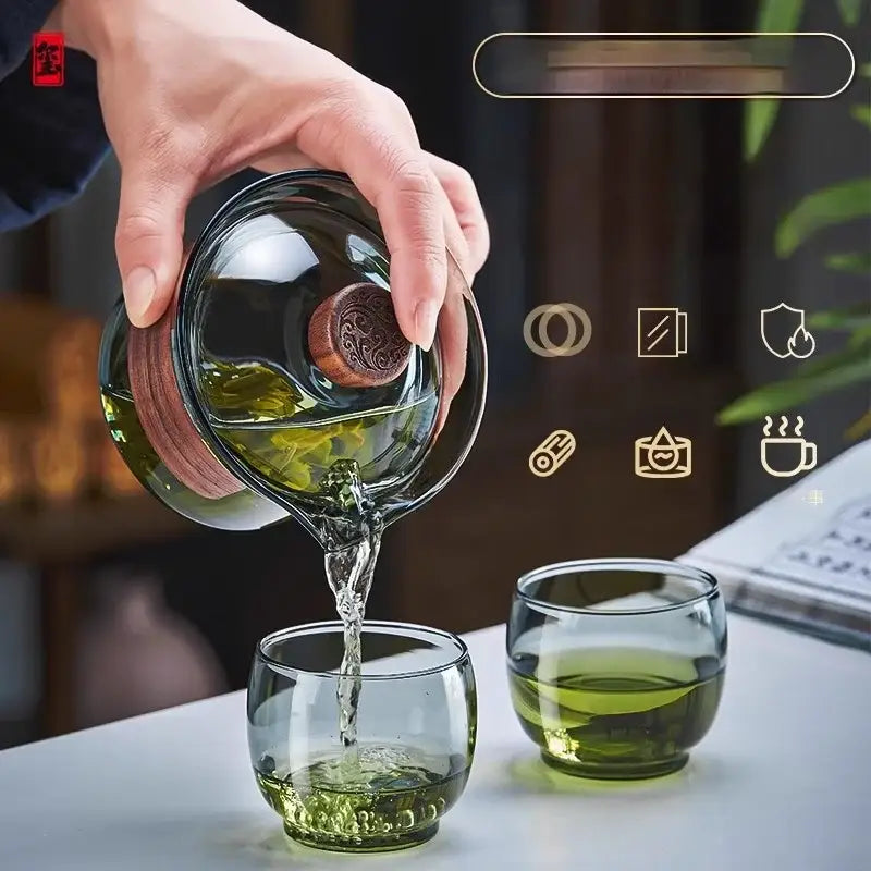 Glass gaiwan cup set with wood ring dining room tea filter