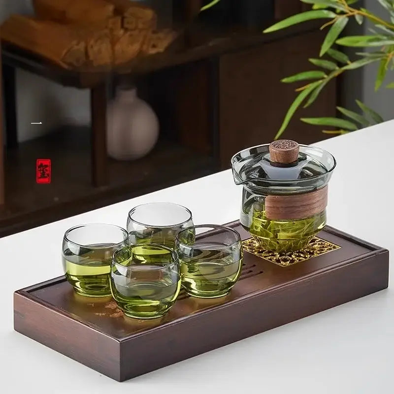 Glass gaiwan cup set with wood ring dining room tea filter