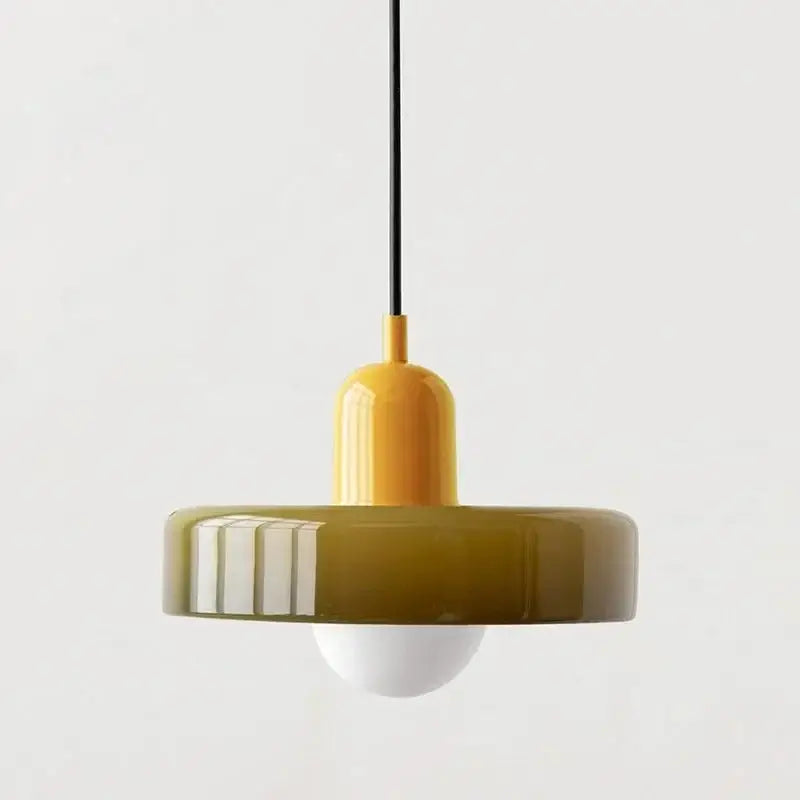 Bauhaus yellow & olive green glass pendant lighting kitchen set