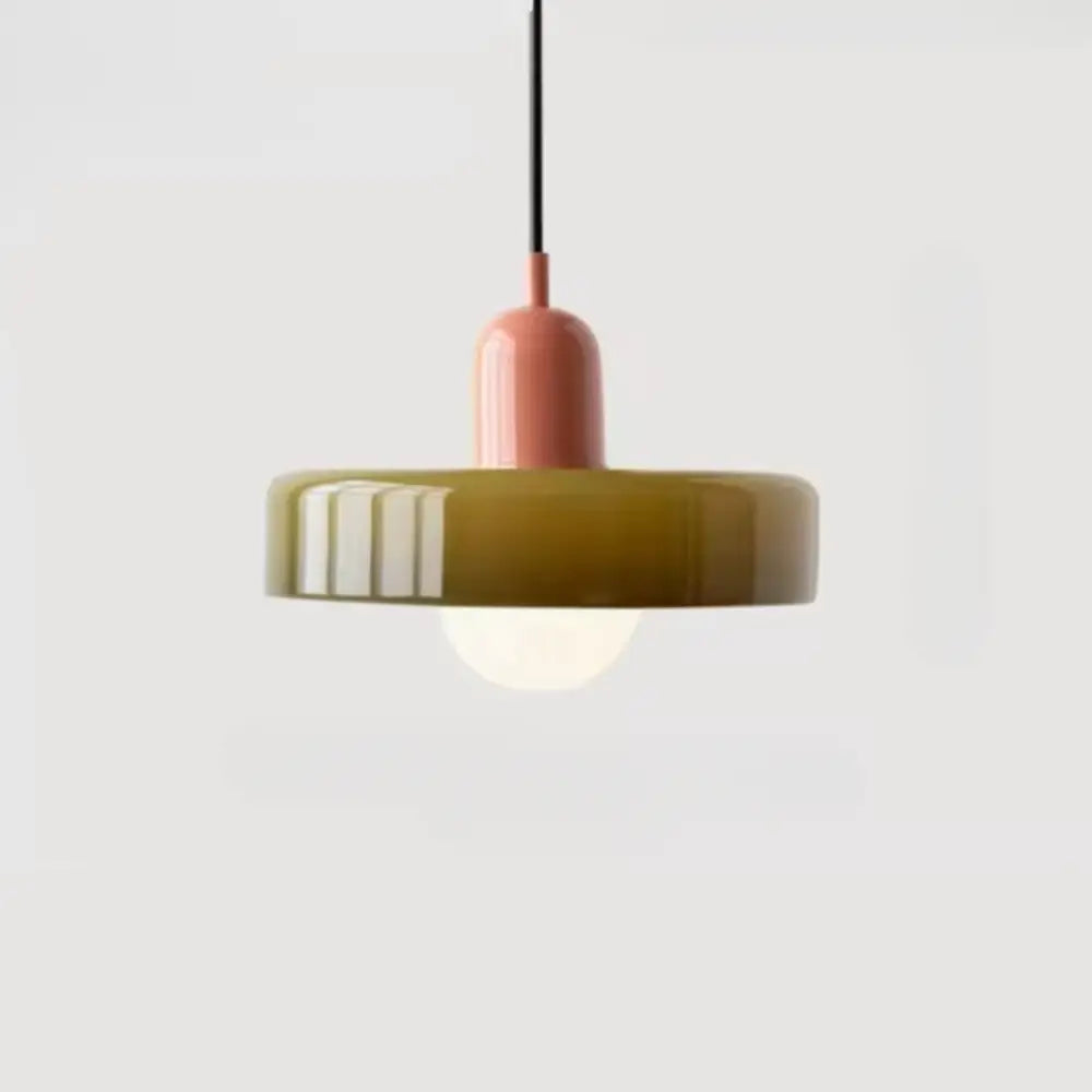 Bauhaus yellow & olive green glass pendant lighting kitchen set