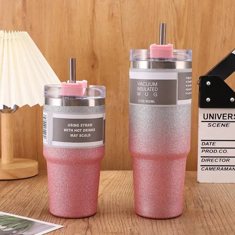 Glitter pink blue & teal stainless steel water bottle kitchen mug