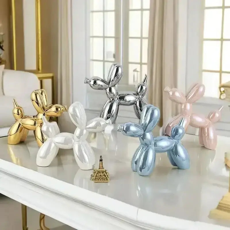 Glossy iridescent silver and gold 22cm balloon dog – living room decor