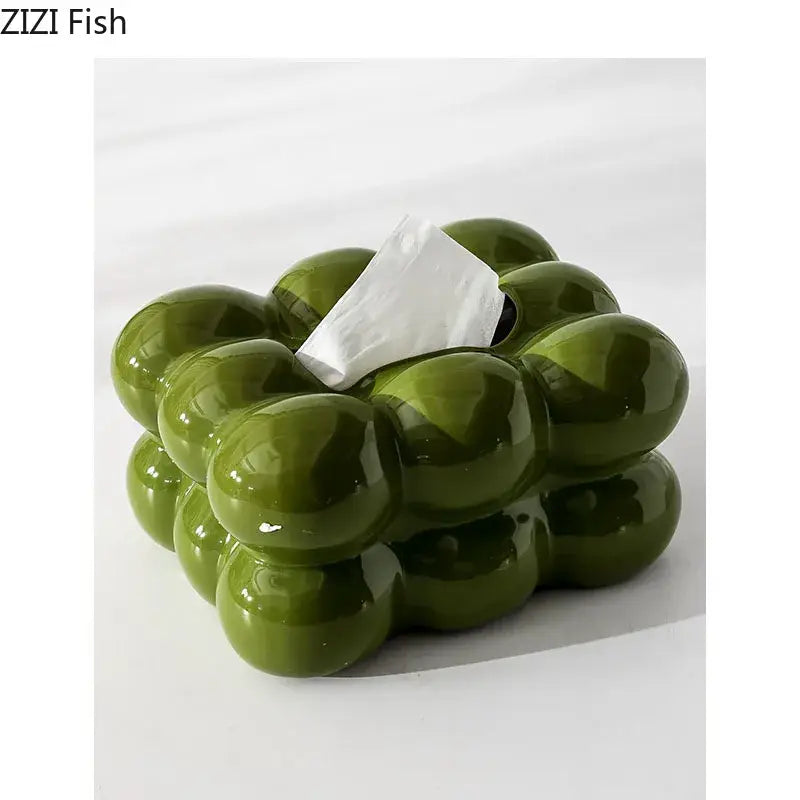 Glossy lime green bubble ceramic tissue box dining table decor