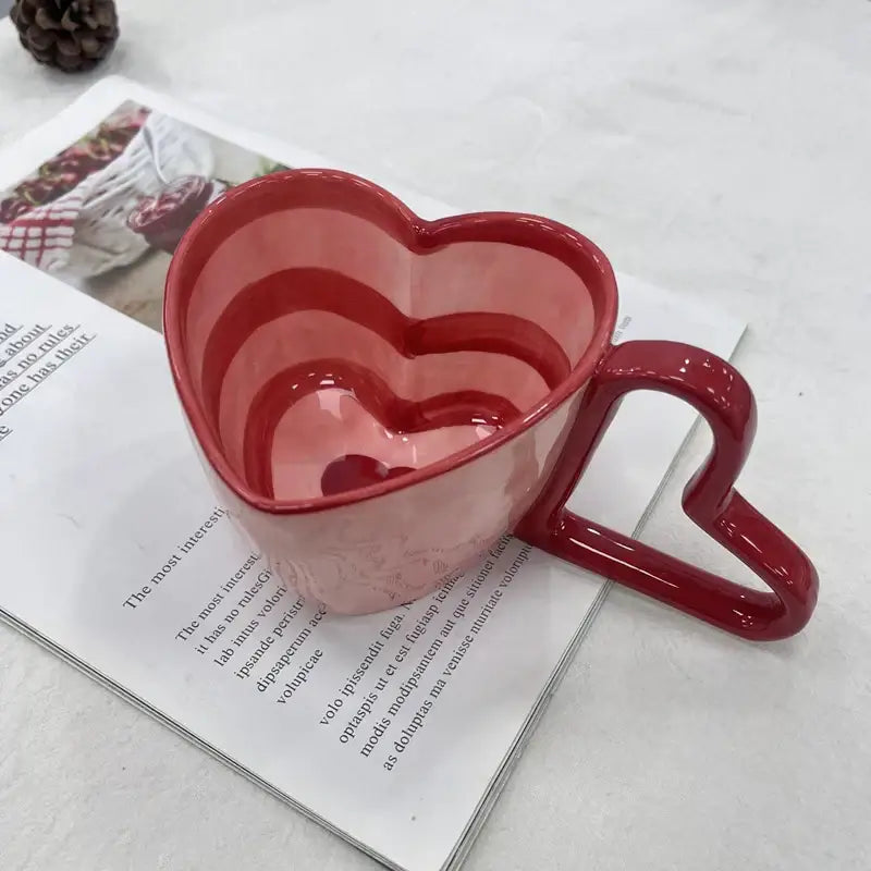 Glossy red heart shape ceramic coffee mug kitchen gift