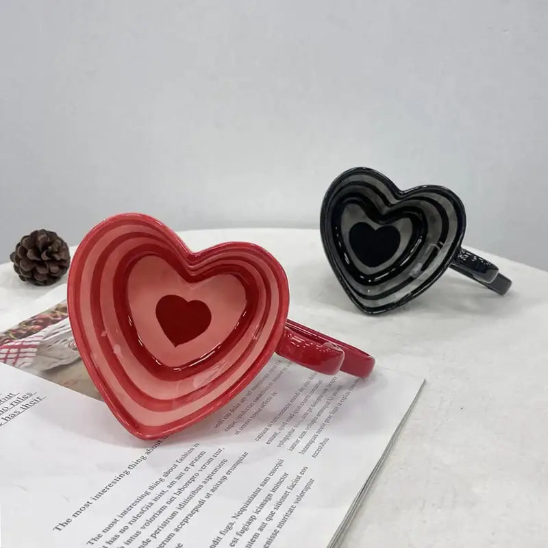 Glossy red heart shape ceramic coffee mug kitchen gift