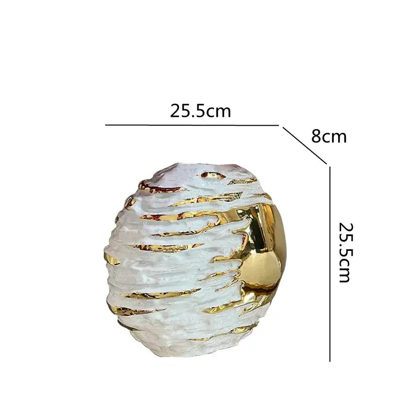 Glossy white & gold fringe geometry ceramic vase living room decor