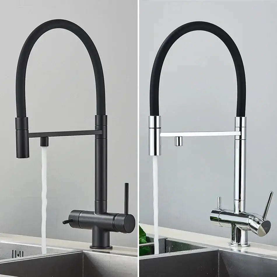 Gold and black dual spout water purification mixer kitchen tap