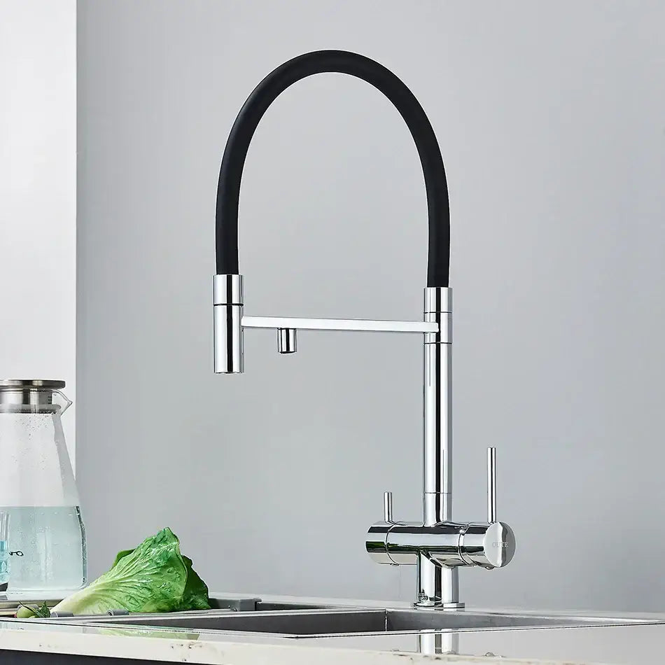Gold and black dual spout water purification mixer kitchen tap