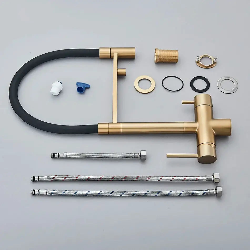 Gold and black dual spout water purification mixer kitchen tap