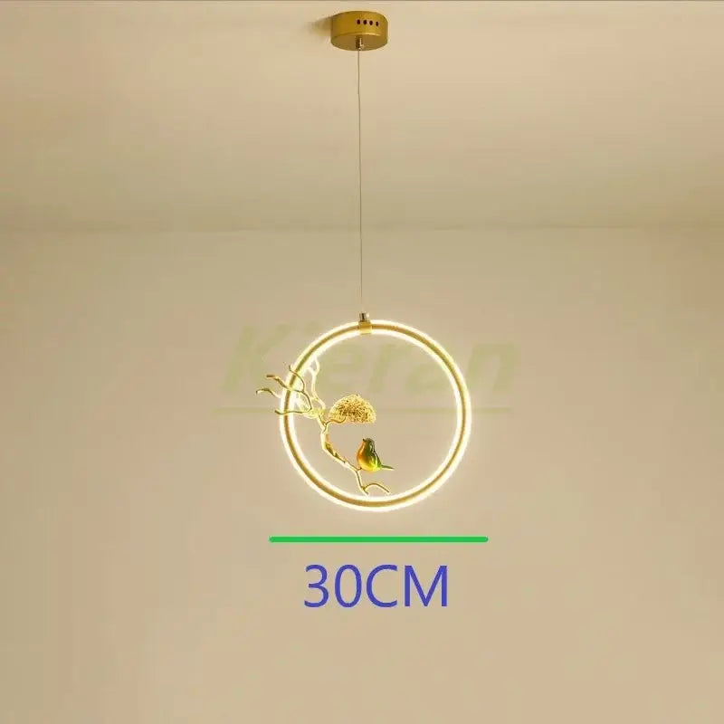 Gold bird led chandelier floral pendant light for dining room