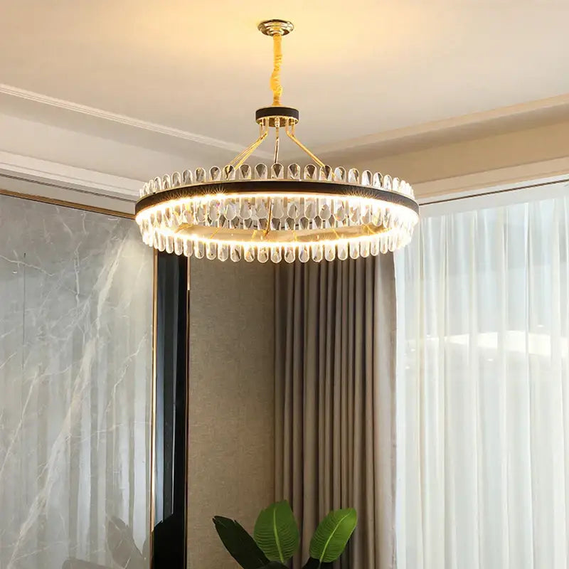 Gold & black crystal oval chandelier dining room light