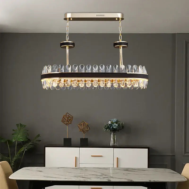 Gold & black crystal oval chandelier dining room light
