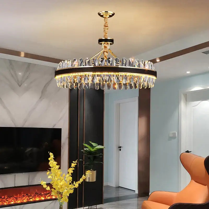 Gold & black crystal oval chandelier dining room light
