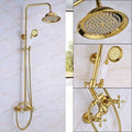 Gold brass rainfall shower faucet set with handheld spray bathroom