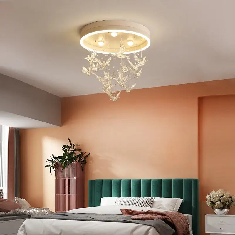Gold butterfly crystal led ceiling chandelier for kids bedroom