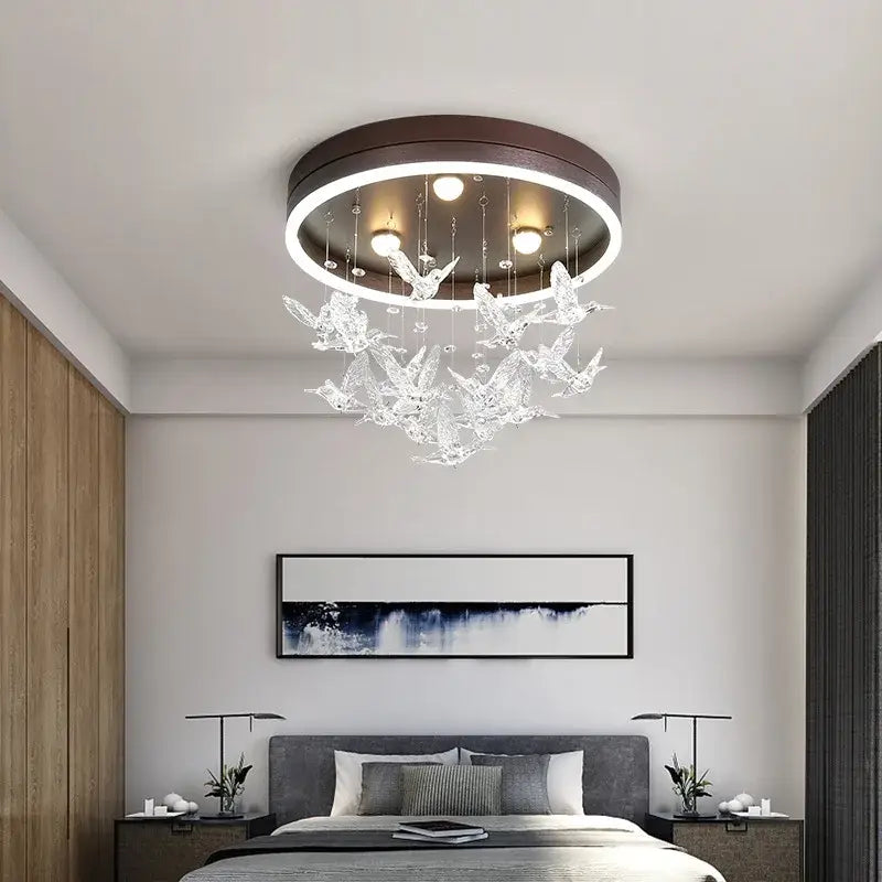 Gold butterfly crystal led ceiling lamp for kids bedroom