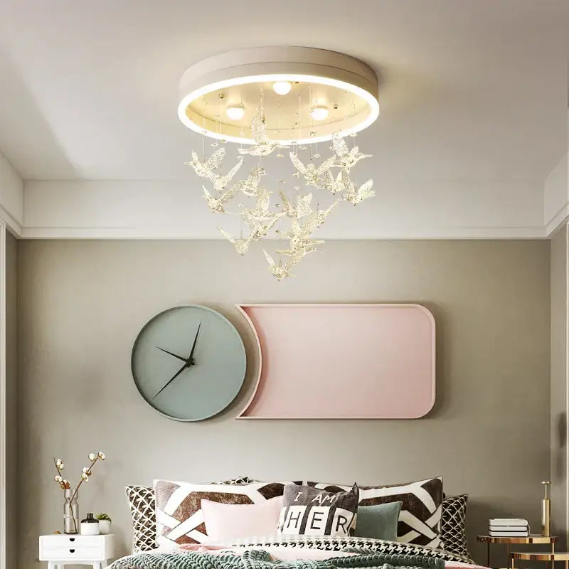 Gold butterfly crystal led ceiling lamp for kids bedroom