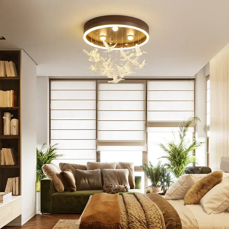 Gold butterfly crystal led ceiling lamp for kids bedroom