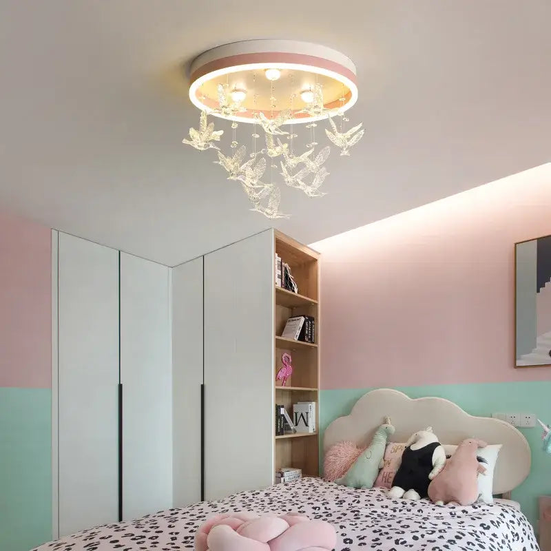 Gold butterfly crystal led ceiling lamp for kids bedroom