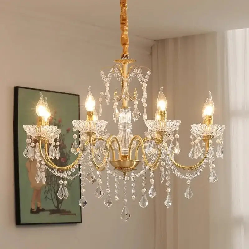 Gold candle style crystal chandeliers light for dining room