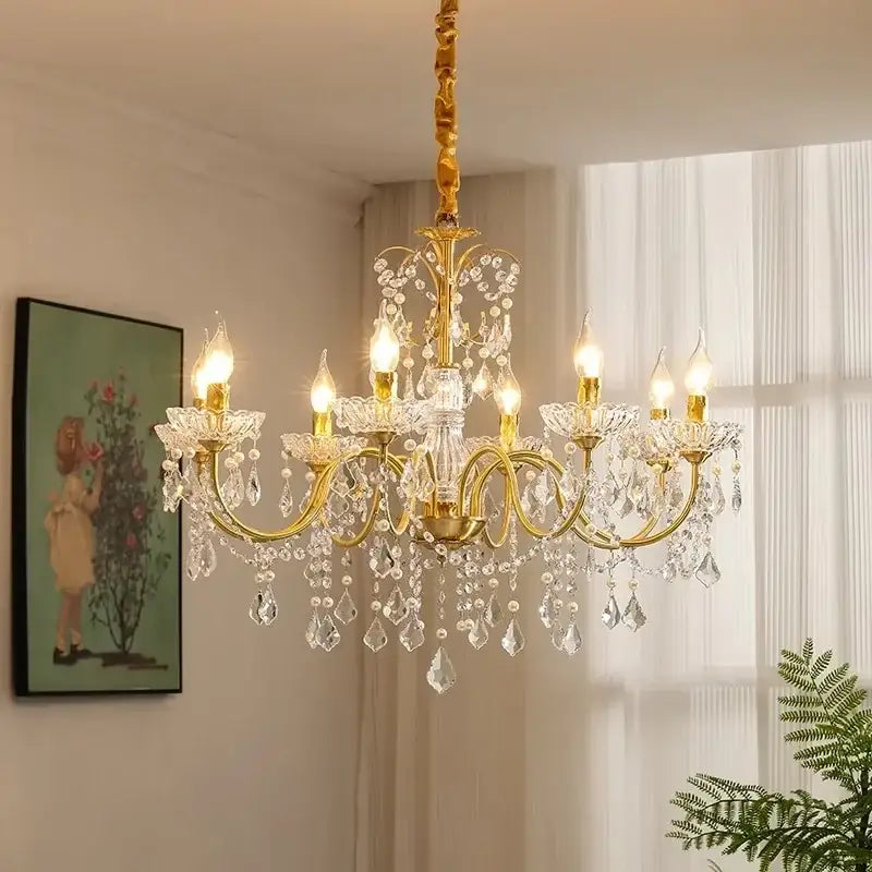 Gold candle style crystal chandeliers light for dining room