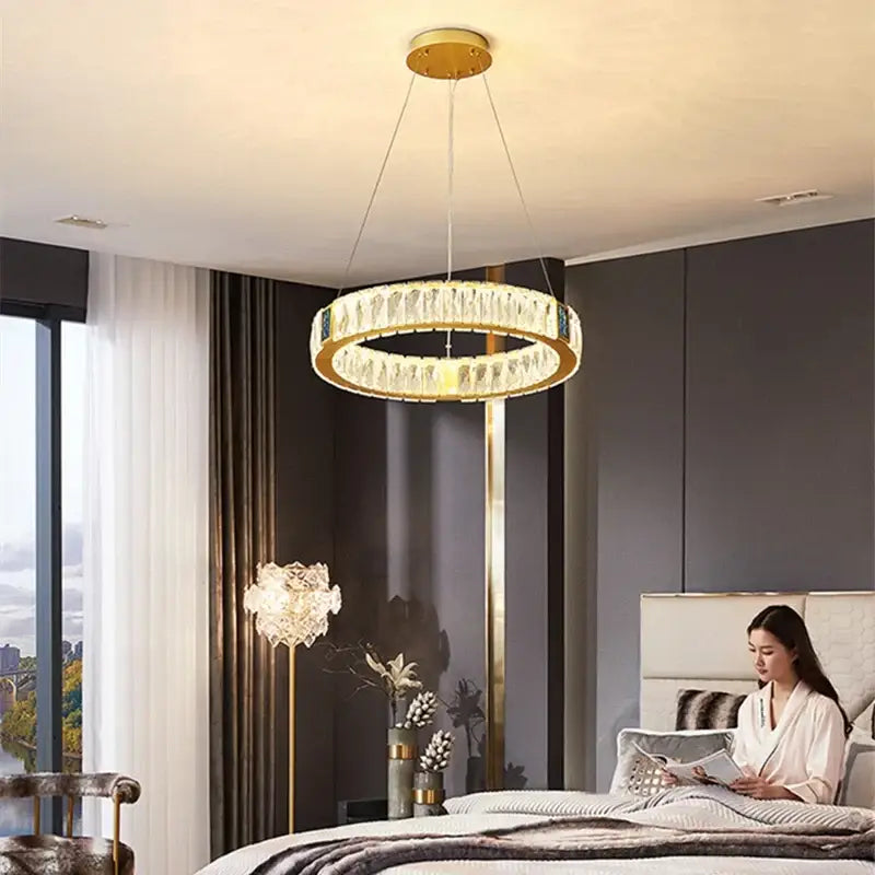 Gold circular decorbites crystal led chandelier dining room light