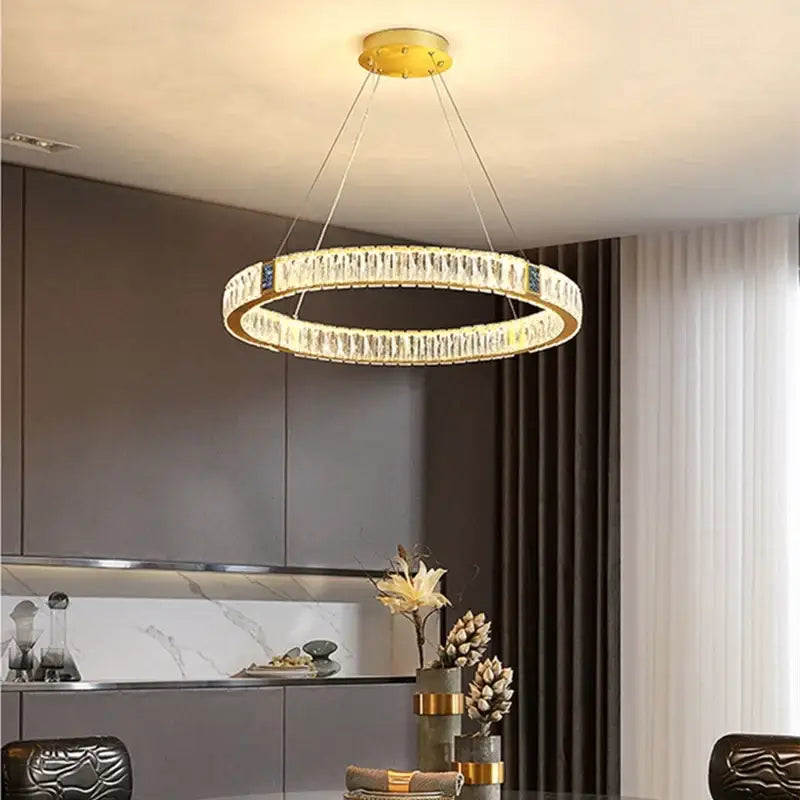 Gold circular decorbites crystal led chandelier dining room light