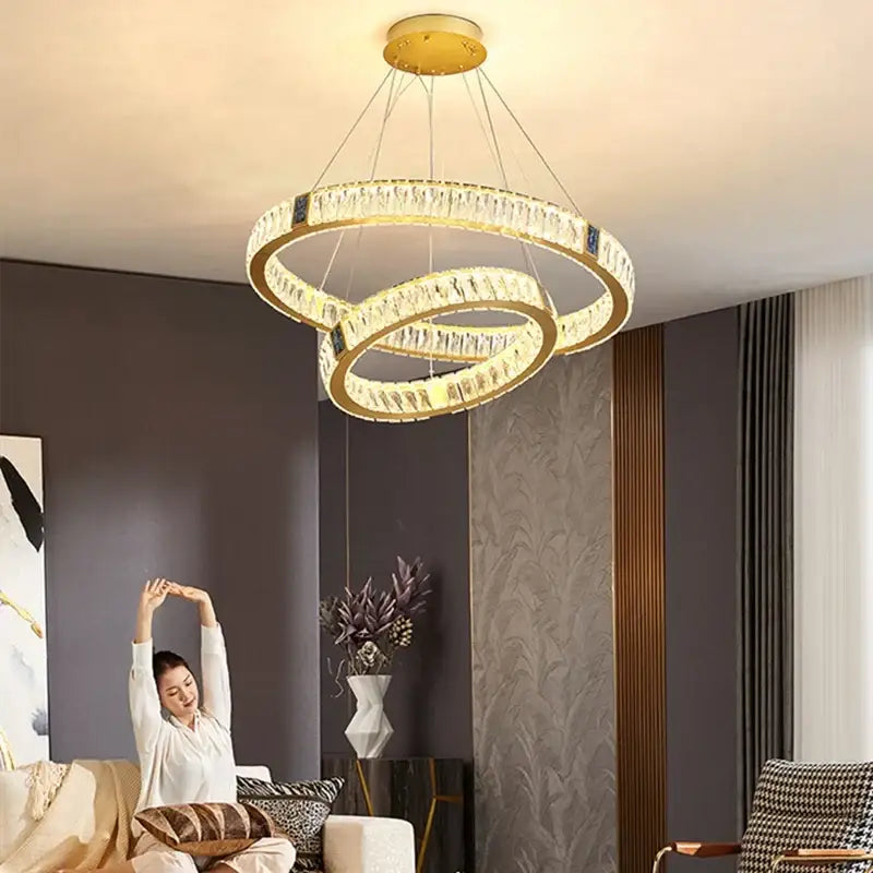 Gold circular decorbites crystal led chandelier dining room light