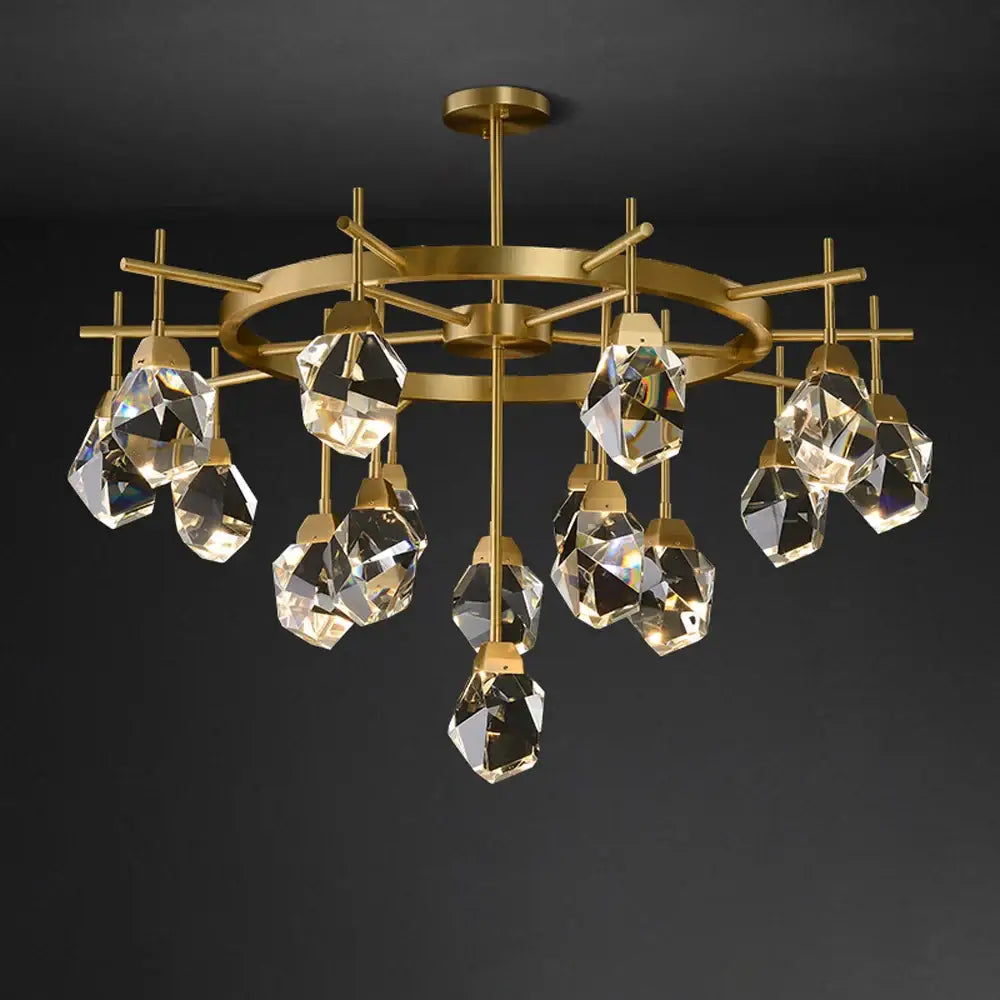 Gold circular diamond crystal stone lustre chandelier dining room