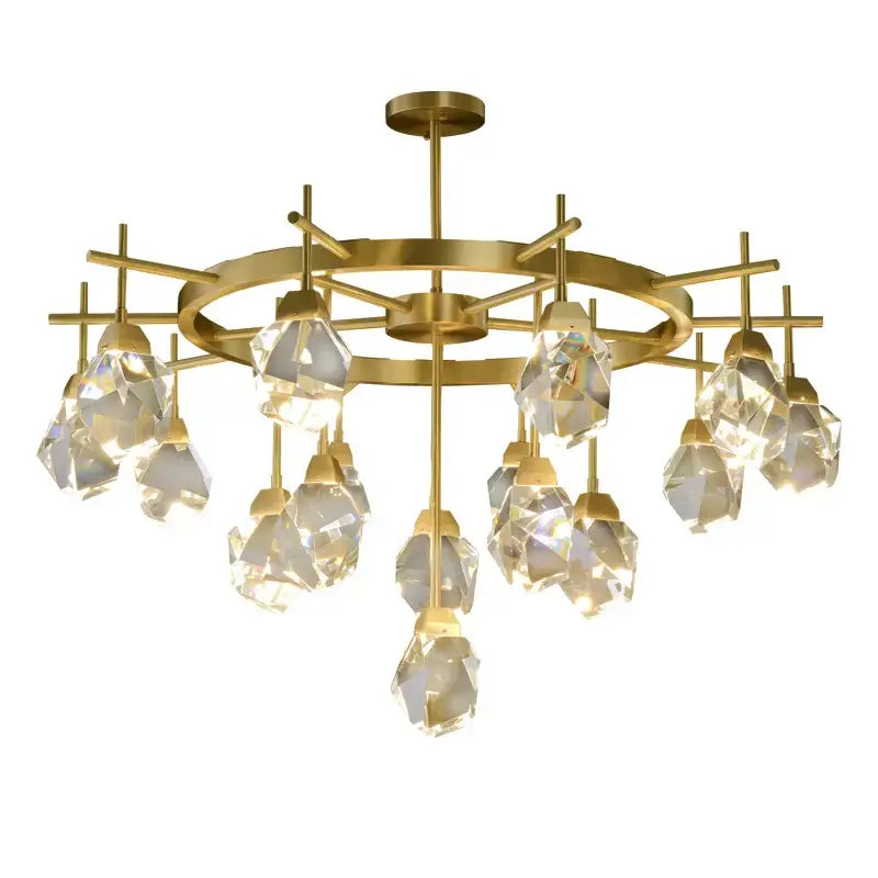 Gold circular diamond crystal stone lustre chandelier dining room