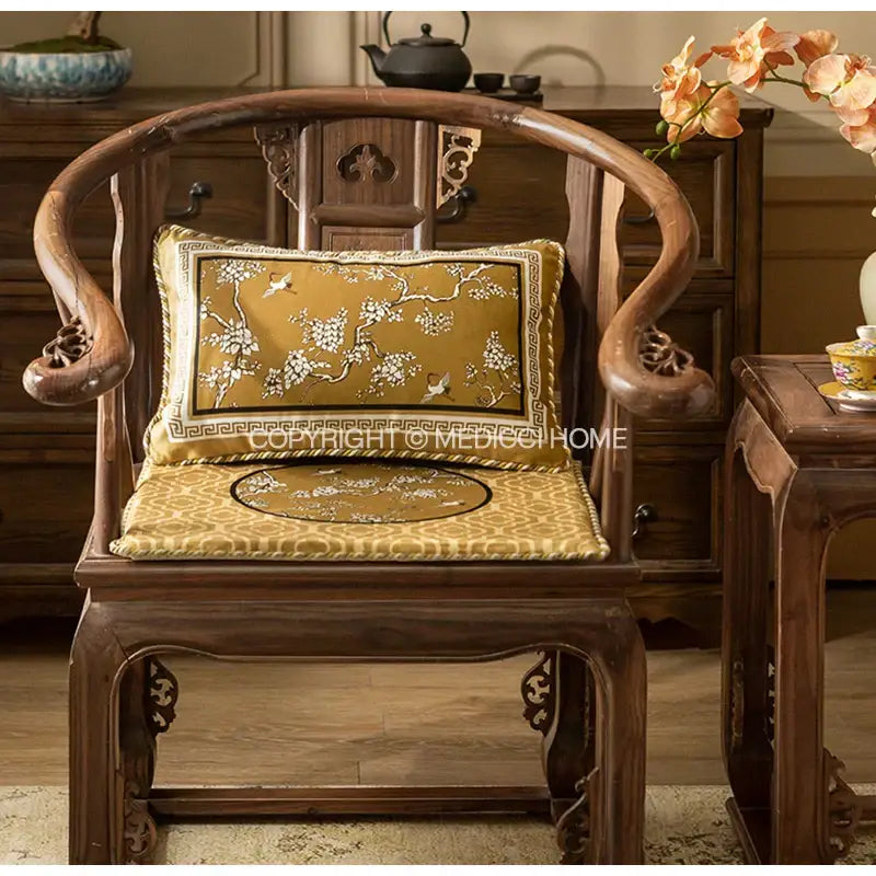 Gold crane birds branches lumbar pillow case living room cushion