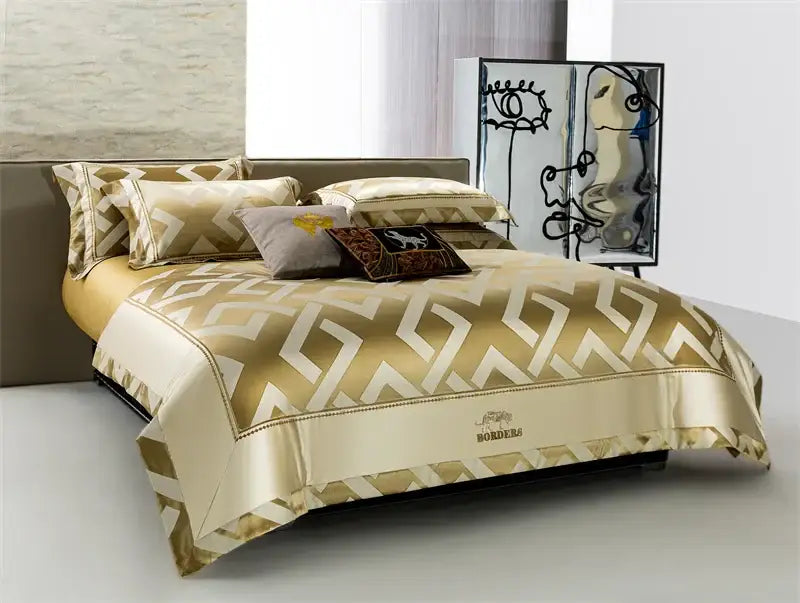 Gold & cream egyptian cotton bedding set bedroom jacquard brocade