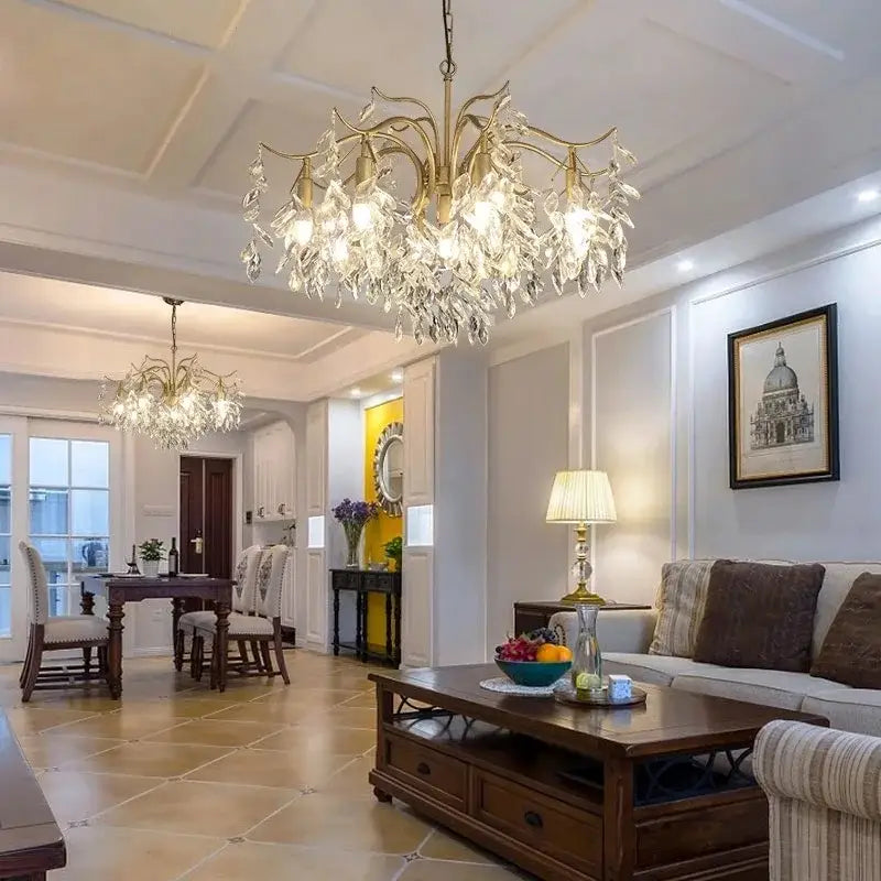 Gold crystal branch chandelier living room luxury lighting