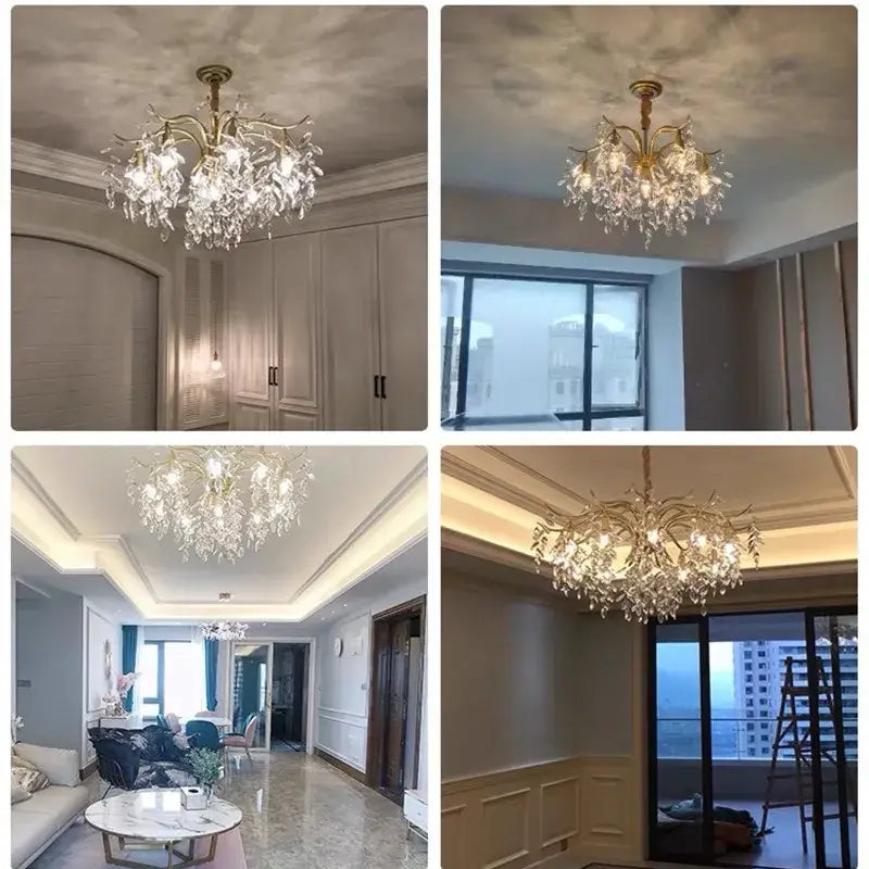 Gold crystal branch chandelier living room luxury lighting