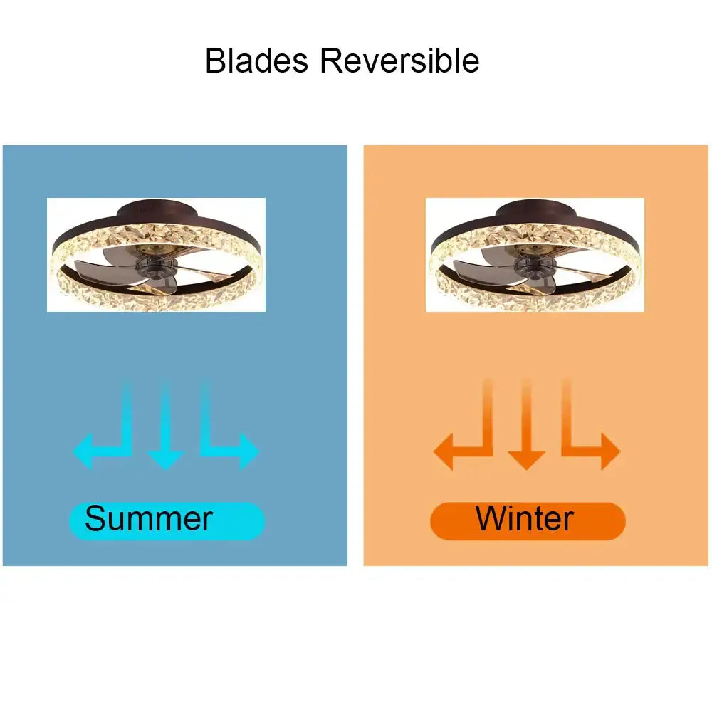 Gold crystal led ceiling fan bedroom light with remote control