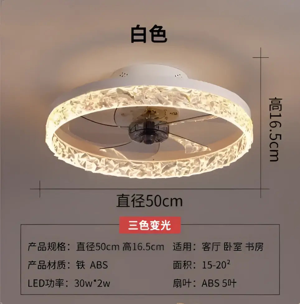 Gold crystal led ceiling fan bedroom light with remote control