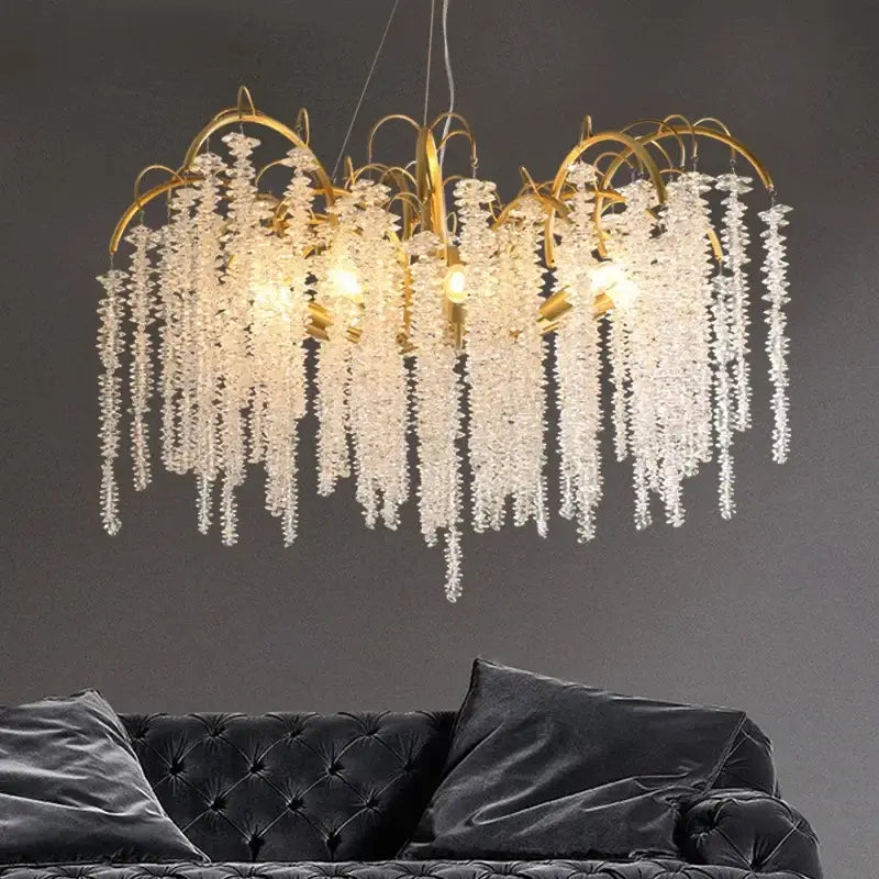Gold crystal led chandeliers dining room pendant light
