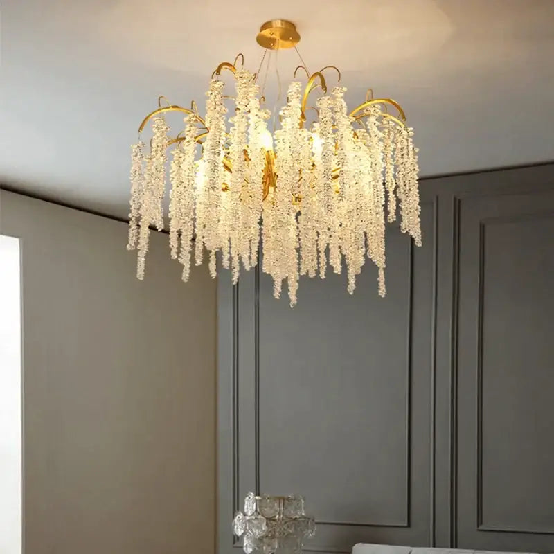 Gold crystal led chandeliers dining room pendant light